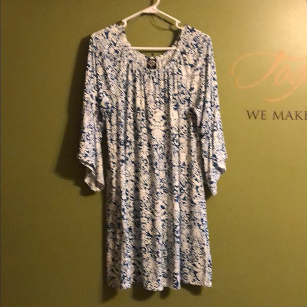 Blue and white dress